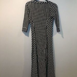 New Saturday Sunday Anthro Pieced Stripe Asymmetrical Midi Dress Xsmall Black